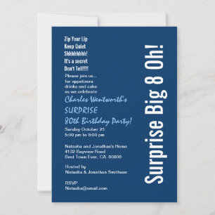 Invitación SORPRESA 80º cumpleaños Partido moderno azul y bla