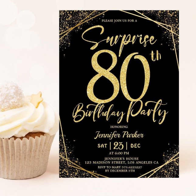 Invitación Sorpresa 80.ª Moda de fiesta de cumpleaños Black & (Subido por el creador)