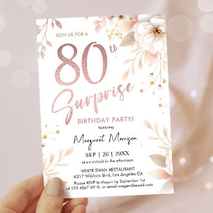Invitación Sorpresa 80.º Rosa de la fiesta de cumpleaños Chic