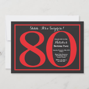 Invitación Sorpresa 80.º tablero rojo y negro de cumpleaños