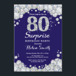 Invitación Sorpresa 80° aniversario de la Marina Blue Silver<br><div class="desc">Sorpresa 80 cumpleaños invitación. Antecedentes turquesa y turquesa de color azul marino y plateado Diamante de imitación Diamante Verde azulado. Elegante Bash cumpleaños. Cumpleaños de adultos. Cumpleaños de las mujeres. Cumpleaños de los hombres. Para más personalización, haga clic en el botón "Personalizar" y utilice nuestra herramienta de diseño para modificar...</div>