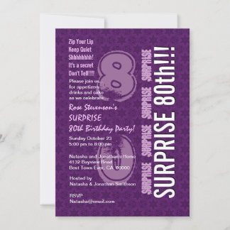 Invitación SORPRESA 80 Aniversario moderno Purple G539