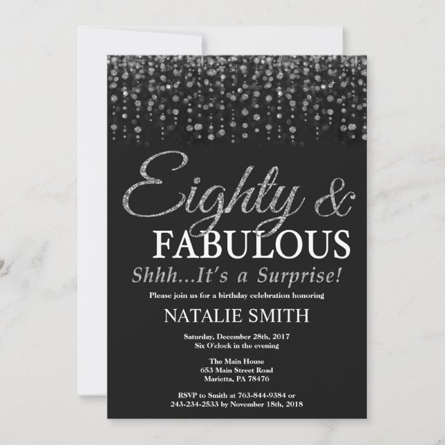 Invitación Sorpresa 80 cumpleaños 80 y fabulosa plata (Anverso)