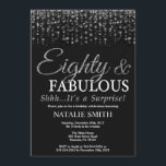 Invitación Sorpresa 80 cumpleaños 80 y fabulosa plata<br><div class="desc">Sorpresa. 80° cumpleaños. Ochenta y fabulosa. Negro y plateado.Diamantina plateada.Fiesta de cumpleaños para adultos. Para hombres o mujeres.
Para más personalización,  haga clic en el botón "Personalizar" y utilice nuestra herramienta de diseño para modificar esta plantilla.</div>