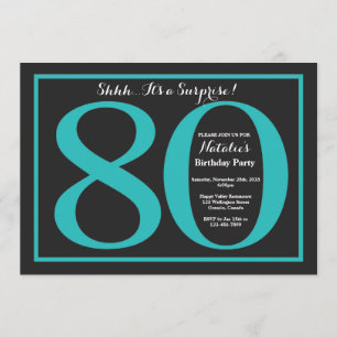 Invitación Sorpresa 80 cumpleaños, cartón Verde azulado y neg