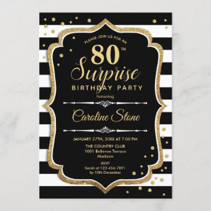 Invitación Sorpresa 80 cumpleaños - Oro blanco negro