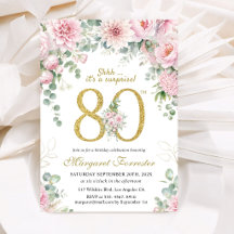Sorpresa 80 cumpleaños oro brillo rosa floral 