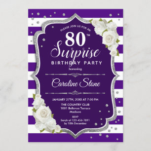 Invitación Sorpresa 80 cumpleaños - Plata morada