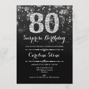 Invitación Sorpresa 80 cumpleaños - Plata negra
