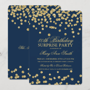 Invitación Sorpresa 80 cumpleaños Purpurina de oro Marina Azu