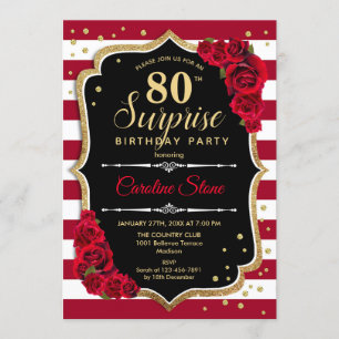 Invitación Sorpresa 80 cumpleaños - Rojo blanco negro