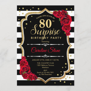 Invitación Sorpresa 80 cumpleaños - Rojo blanco negro