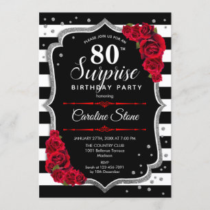 Invitación Sorpresa 80 cumpleaños - Rojo blanco negro