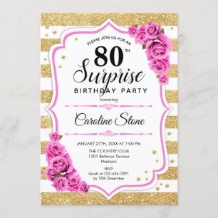 Invitación Sorpresa 80 cumpleaños - Rosa blanco dorado