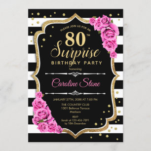 Invitación Sorpresa 80 cumpleaños - Rosa blanco negro