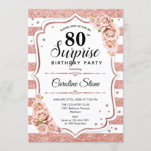 Invitación Sorpresa 80 cumpleaños - Rosa blanco Rosa de oro