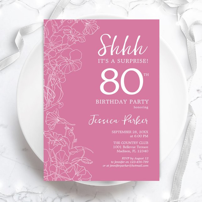 Invitación Sorpresa 80 cumpleaños - Rosa floral (Subido por el creador)