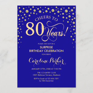 Invitación Sorpresa 80° cumpleaños - Royal Blue Gold