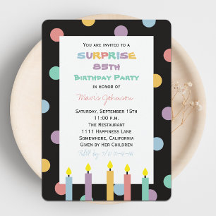 Invitación Sorpresa 85ª fiesta de cumpleaños con cinco velas