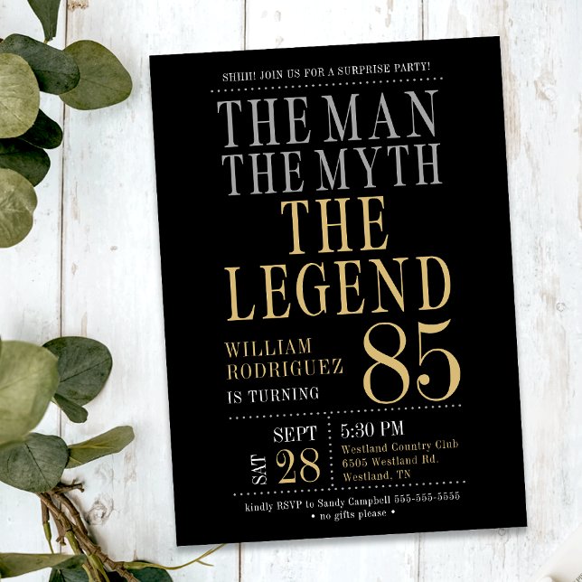 Invitación Sorpresa 85º cumpleaños El hombre el mito la leyen (Subido por el creador)