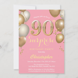 Invitación Sorpresa 9000 Globos de oro y rosa de cumpleaños