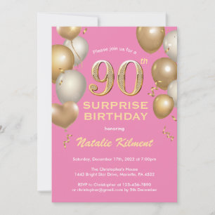 Invitación Sorpresa 9000 Globos de oro y rosa de cumpleaños
