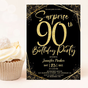 Invitación Sorpresa 90.ª Moda de la fiesta de cumpleaños Blac