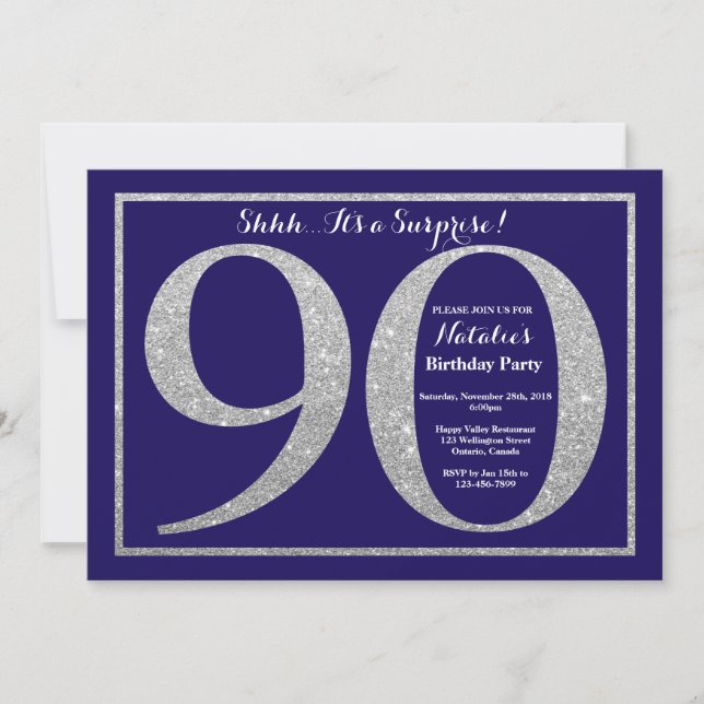 Invitación Sorpresa 90.ª Purpurina de plata azul de la Marina (Anverso)