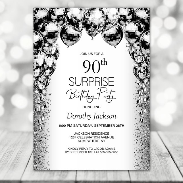 Invitación Sorpresa 90.º cumpleaños Fiesta de globos blancos  (Subido por el creador)