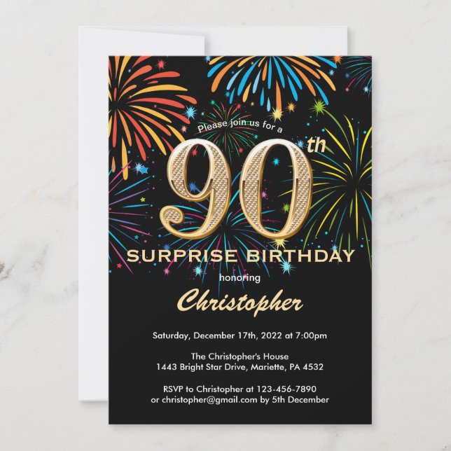 Invitación Sorpresa 90 aniversario Fuego de Arcoiris de Oro N (Anverso)