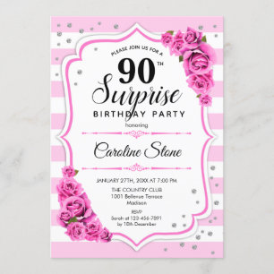 Invitación Sorpresa 90 cumpleaños - Blanco rosado