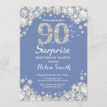 Invitación Sorpresa 90 cumpleaños Diamante Azul de Plata<br><div class="desc">Sorpresa 90 cumpleaños invitación. Fondo rojo de diamante azul y plateado Diamante de imitación. Elegante Bash cumpleaños. Cumpleaños de adultos. Cumpleaños de las mujeres. Cumpleaños de los hombres.
Para más personalización,  haga clic en el botón "Personalizar" y utilice nuestra herramienta de diseño para modificar esta plantilla.</div>