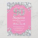 Invitación Sorpresa 90 cumpleaños Diamante rosa y plata<br><div class="desc">Sorpresa 90 cumpleaños invitación. Fondo Rojo de Diamante Diamante de imitación Rosa y Plata. Elegante Bash cumpleaños. Cumpleaños de adultos. Cumpleaños de las mujeres. Cumpleaños de los hombres. Para más personalización,  haga clic en el botón "Personalizar" y utilice nuestra herramienta de diseño para modificar esta plantilla.</div>