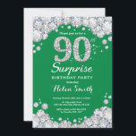 Invitación Sorpresa 90 cumpleaños Diamante verde y plateado<br><div class="desc">Sorpresa 90 cumpleaños invitación. Fondo rojo de diamante verde y plateado Diamante de imitación. Elegante Bash cumpleaños. Cumpleaños de adultos. Cumpleaños de las mujeres. Cumpleaños de los hombres.
Para más personalización,  haga clic en el botón "Personalizar" y utilice nuestra herramienta de diseño para modificar esta plantilla.</div>