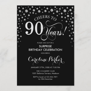 Invitación Sorpresa 90 cumpleaños fiesta - Plata negra