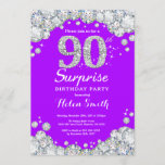 Invitación Sorpresa 90 cumpleaños morado y diamante plateado<br><div class="desc">Sorpresa 90 cumpleaños invitación. Fondo rojo de diamante Diamante de imitación morado y plateado. Elegante Bash cumpleaños. Cumpleaños de adultos. Cumpleaños de las mujeres. Cumpleaños de los hombres. Para más personalización,  haga clic en el botón "Personalizar" y utilice nuestra herramienta de diseño para modificar esta plantilla.</div>