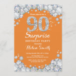 Invitación Sorpresa 90 cumpleaños Naranja y diamante plateado<br><div class="desc">Sorpresa 90 cumpleaños invitación. Naranja y Diamante de imitación Plateado Fondo Rojo Diamante. Elegante Bash cumpleaños. Cumpleaños de adultos. Cumpleaños de las mujeres. Cumpleaños de los hombres. Para más personalización,  haga clic en el botón "Personalizar" y utilice nuestra herramienta de diseño para modificar esta plantilla.</div>