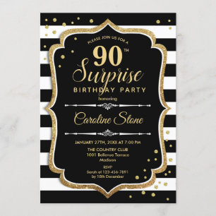 Invitación Sorpresa 90 cumpleaños - Oro blanco negro