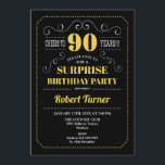 Invitación Sorpresa 90 cumpleaños - Oro negro<br><div class="desc">Sorpresa Invitación a Cumpleaños 90. Elegante diseño retro de pizarra negra,  dorado amarillo y blanco. ¡Saludos a 90 años! se puede personalizar para mostrar cualquier edad.</div>