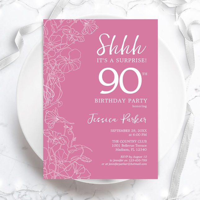 Invitación Sorpresa 90 cumpleaños - Rosa floral (Subido por el creador)