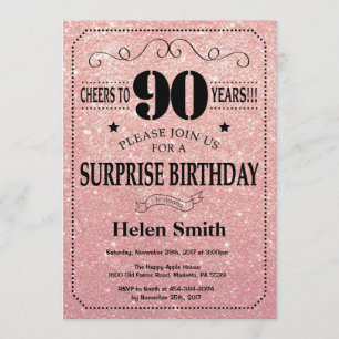Invitación Sorpresa 90 cumpleaños Rosa Rosa Rosa Rosa Purpuri