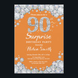 Invitación Sorpresa 90 Naranja de cumpleaños y diamante plate<br><div class="desc">Sorpresa Invitación a Cumpleaños 90. Naranja y Diamante de imitación plateado Fondo rojo de diamante. Elegante invitación de Bash de cumpleaños. Cumpleaños de adultos. Cumpleaños de las mujeres. Cumpleaños de los hombres. Para una mayor personalización, haga clic en el botón "Personalizar" y utilice nuestra herramienta de diseño para modificar esta...</div>