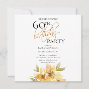 Invitación Sorpresa Amarilla Simple Floral Cumpleaños 60