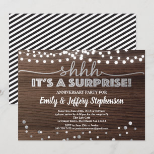 Invitación Sorpresa aniversario fiesta madera y plata