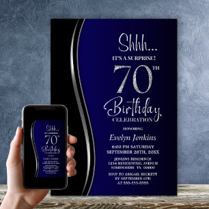 Invitación Sorpresa azul negro 70 cumpleaños