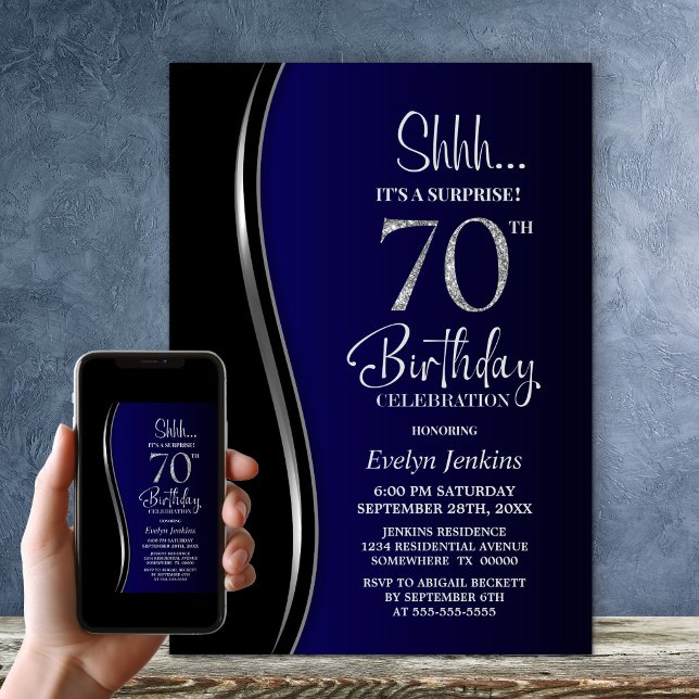 Invitación Sorpresa azul negro 70 cumpleaños (Subido por el creador)
