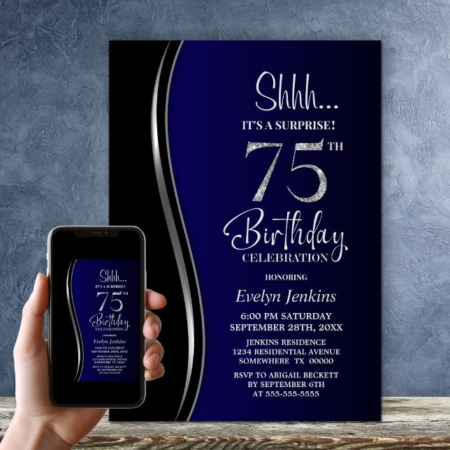 Invitación Sorpresa azul negro 75 cumpleaños (Subido por el creador)