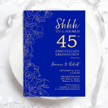 Invitación Sorpresa azul zafiro 45 años<br><div class="desc">Invitación a la celebración del 20º Aniversario de la Floral Azul y Oro de Sapphire. El diseño minimalista de azul real presenta acentos botánicos y tipografía. Sencilla tarjeta de invitación floral, perfecta para un elegante fiesta de aniversario. Se puede personalizar para cualquier año de matrimonio. Invitaciones Zazzle impresas o una...</div>