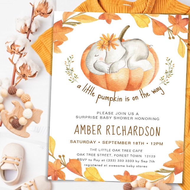 Invitación Sorpresa Baby Shower Autumn Chica de calabaza elef (Subido por el creador)