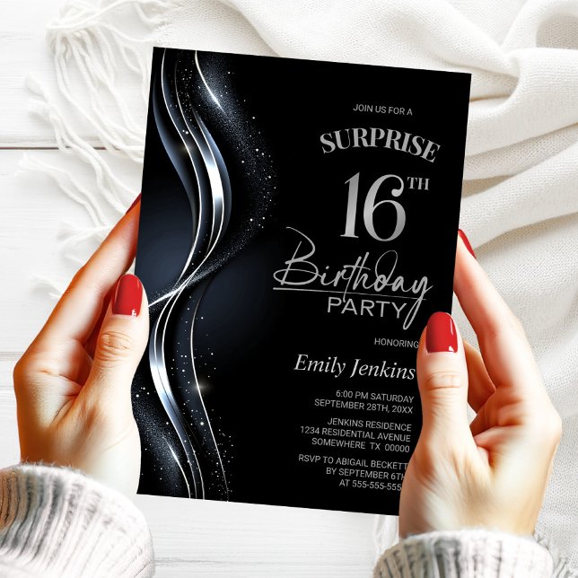Invitación Sorpresa Black Silver 16º cumpleaños (Subido por el creador)